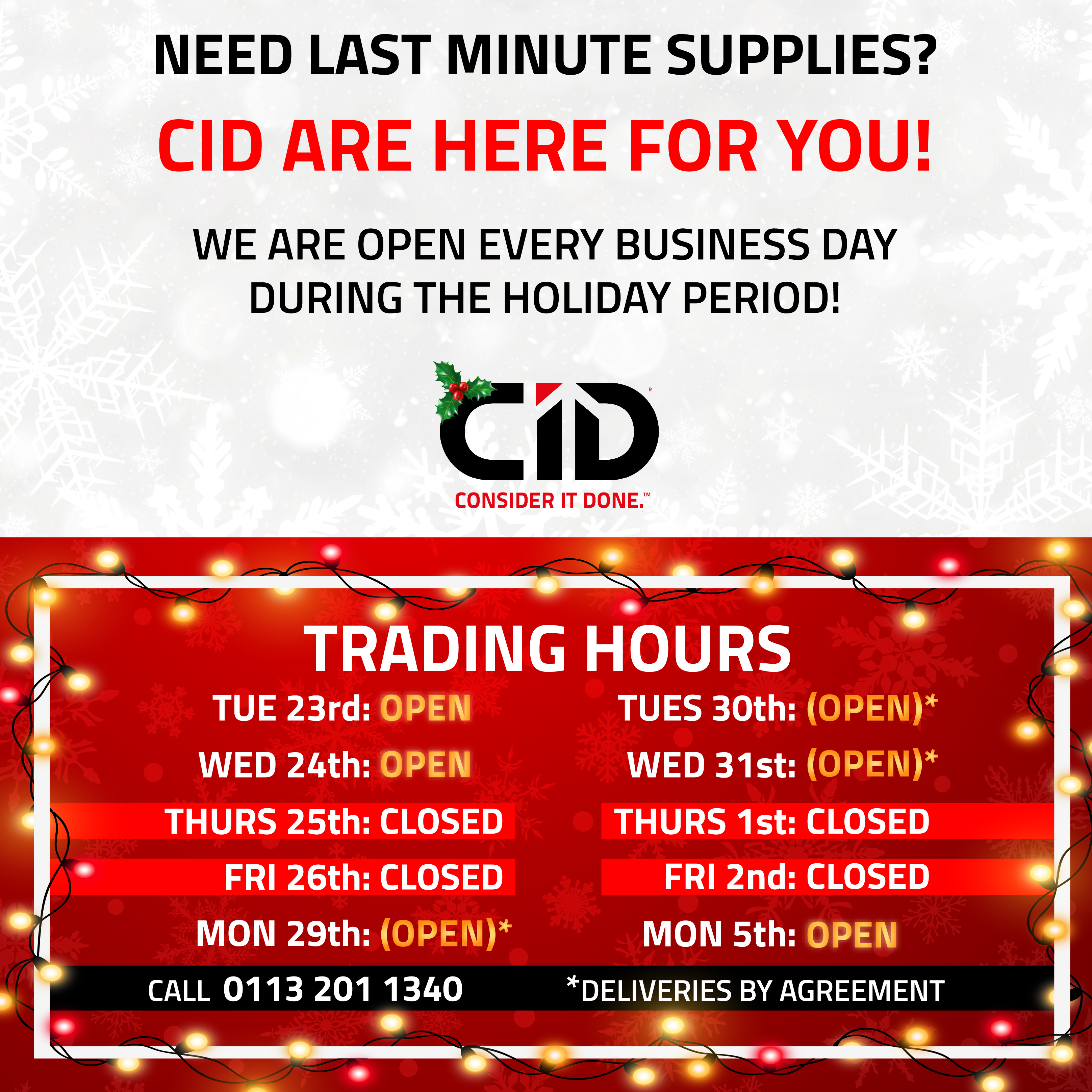 CID Group - Christmas & New Year Opening Times