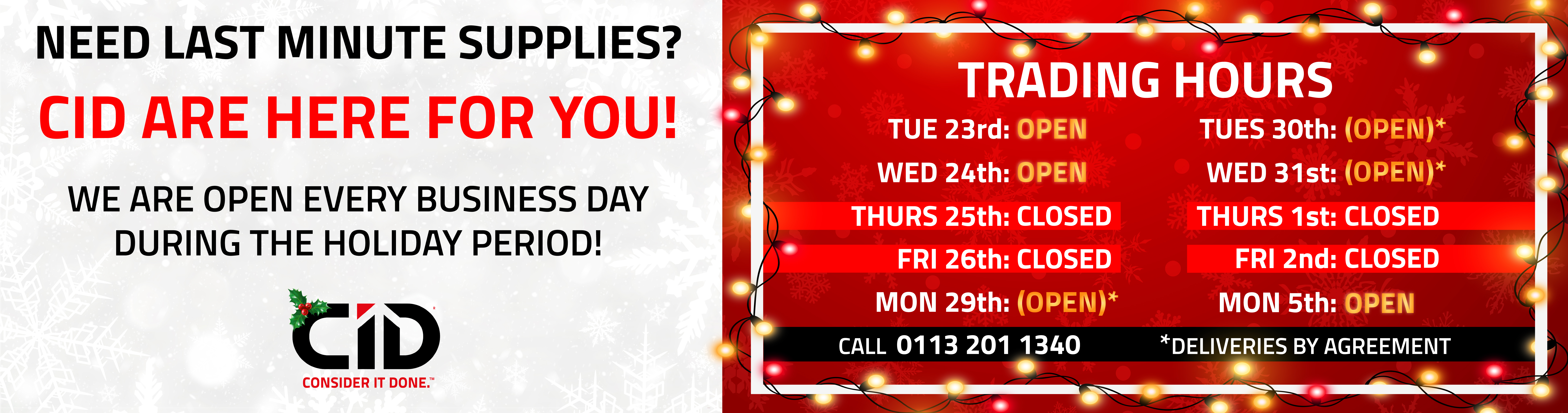 CID Group - Christmas & New Year Opening Times
