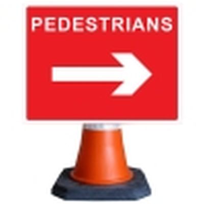 Pedestrians Arrow Right Cone Sign