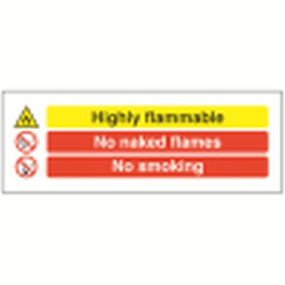 Highly Flammable No Naked Flames No Smoking Sign Sign 600 x 200mm