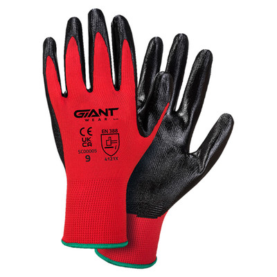 GIANT Slimfit Nitrile Gloves - Red/Black (9)