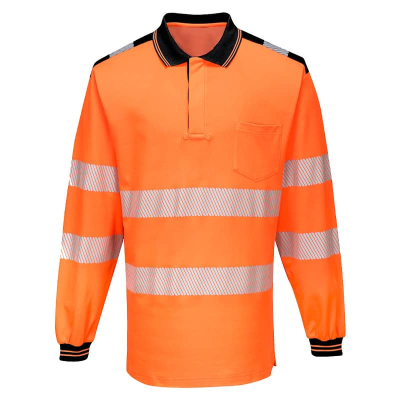 GIANT Tactical Hi Vis L/S Polo Shirt (RIS-3279) - Orange/Black (S)