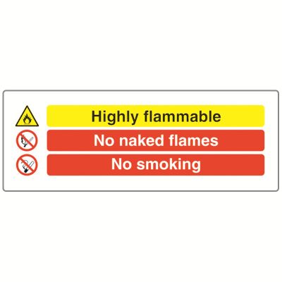 Highly Flammable No Naked Flames No Smoking Sign Sign 600 x 200mm