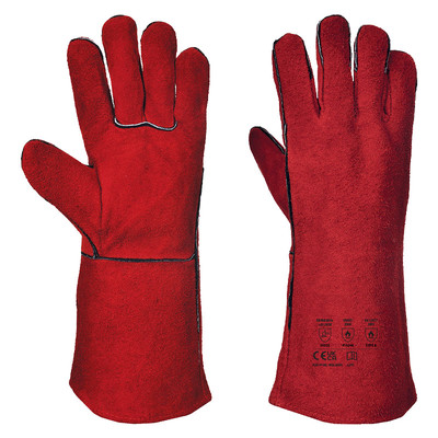 Red Leather Welders Gauntlet Gloves