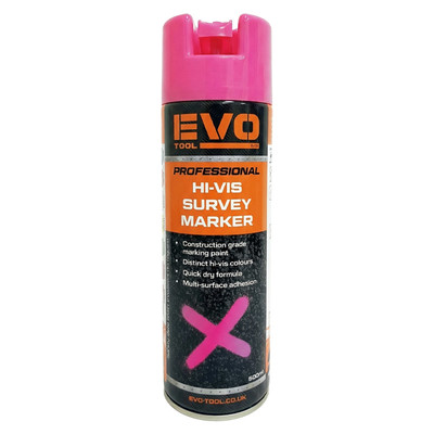 EVO TOOL 500ml Hi Vis Fluorescent Survey Linemarking Paint - Pink