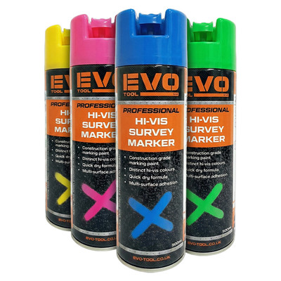 EVO TOOL 500ml Hi Vis Fluorescent Survey Linemarking Paint - Pink