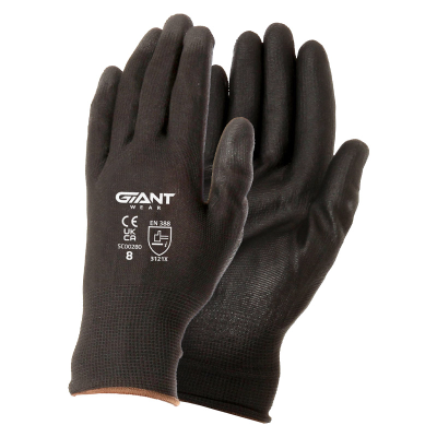 GIANT Slim Fit Polyurethane Gloves - Black (8)