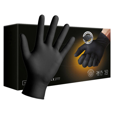 Black Nitrile Powder Free Diamond Grip Disposable Gloves - Box of 50 (XL)
