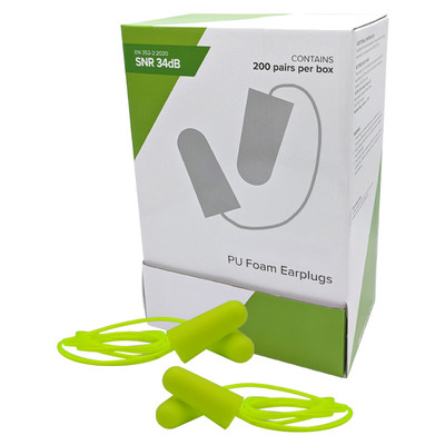 Hi Vis Yellow SNR 34 Corded Foam Bullet Shaped Ear Plugs