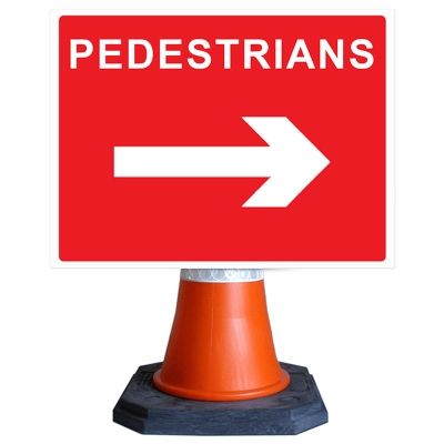 Pedestrians Arrow Right Cone Sign