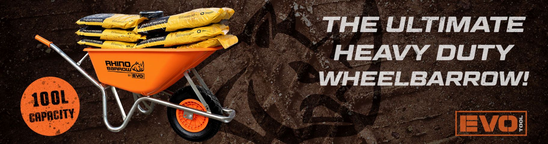 The ultimate heavy duty wheelbarrow - Rhino Barrow by EVO TOOL, supplied by CID Group