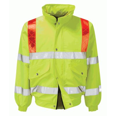 Hi Vis Yellow Bomber Jacket with Red Braces