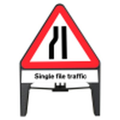 Road Narrows Left Q-Sign with Single File Supplementary Plate 750mm