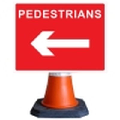 Pedestrians Arrow Left Cone Sign