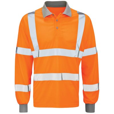 Hi Vis Long Sleeve Polo Shirt RIS-3279 - Orange