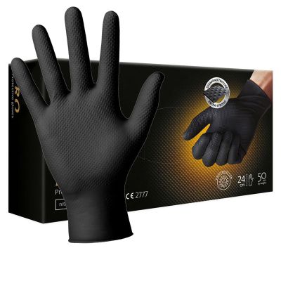 Nitrile Powder Free Diamond Grip Disposable Gloves - Black