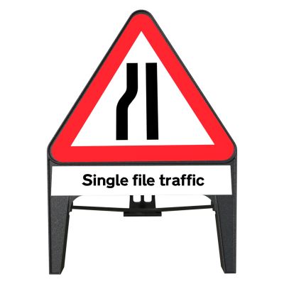 Road Narrows Left Q-Sign with Single File Supplementary Plate 750mm
