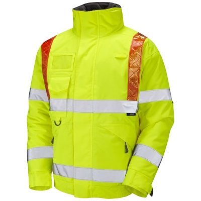 Hi Vis Yellow Bomber Jacket with Red Braces