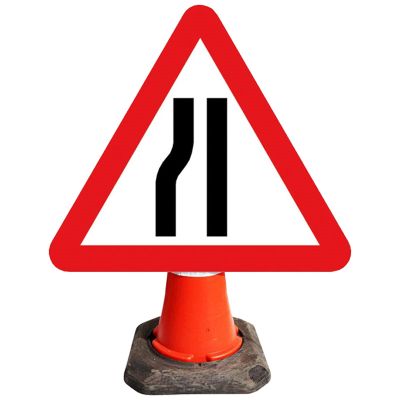 Road Narrows Left Cone Sign