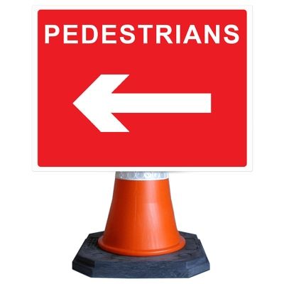 Pedestrians Arrow Left Cone Sign