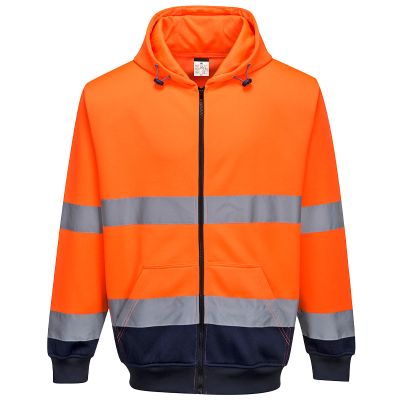 Hi Vis Zipped Hoodie RIS-3279 - Orange/Navy