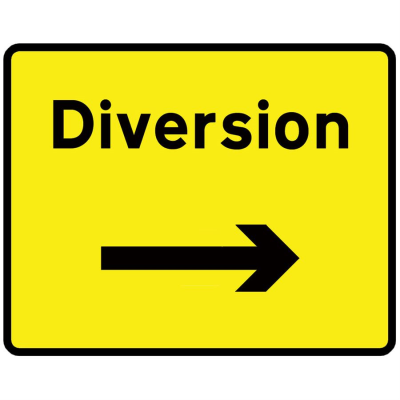 Jazz Sign Plate 300mm Centres - Diversion Arrow Right - 1050 x 750mm