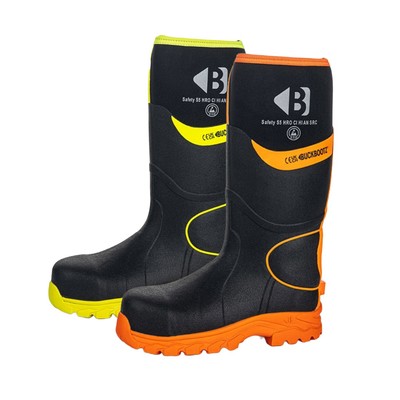 Buckbootz BBZ8000 Neoprene Rubber Safety Wellingtons - Black/Orange - Size 3