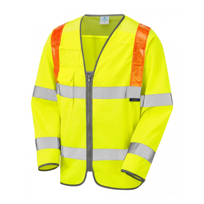 Leo Barbrook Hi-Vis Red Braced Long Sleeve Yellow Jerkin - S