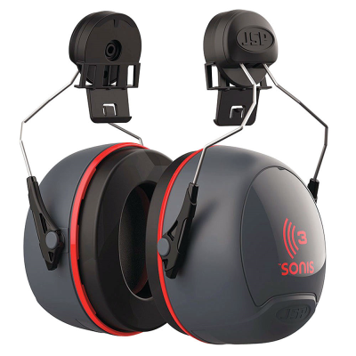 JSP Sonis 3 Helmet Mounted Ear Defenders Dark Grey / Red - 36dB SNR