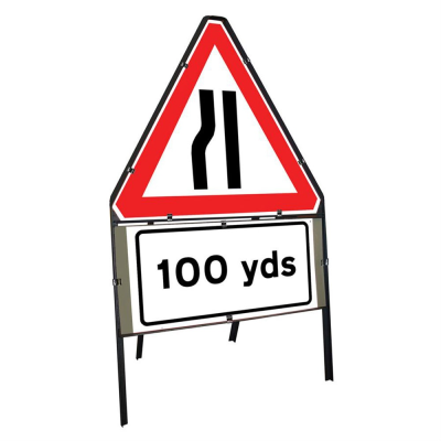 Jazz Triangle Sign Complete Clipped - Road Narrows N/Side & 100yds Supp - 750mm