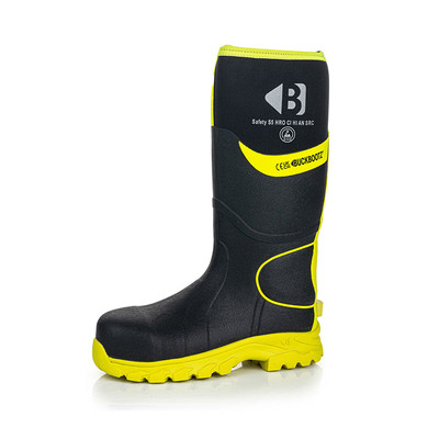 Buckbootz BBZ8000 Neoprene Rubber Safety Wellingtons - Black/Yellow - Size 6