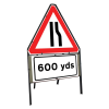 Jazz Triangle Sign Complete Clipped - Road Narrows O/Side & 600yds Supp - 750mm