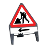 Q-Sign Triangle Complete - Man at Work & Arrow Left Supp - 750mm