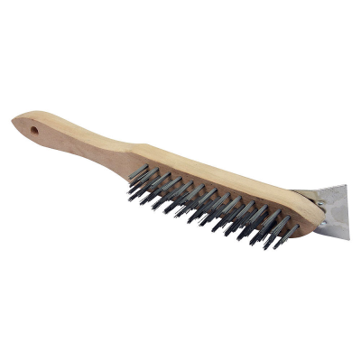 Wire Brush 4 Row with Wooden Handle and Scraper