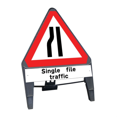 Q-Sign Triangle Complete - Road Narrows N/Side & Single File Traffic Supp - 750mm