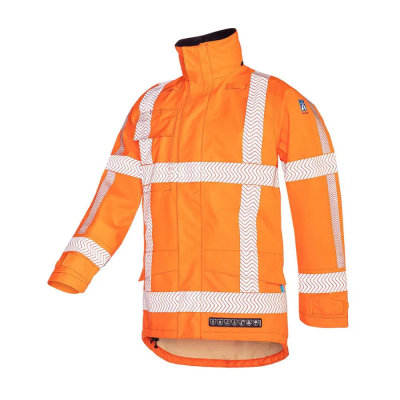 Sioen Beltrum Rail FR AS Arc Waterproof Breathable Hi-Vis Orange Rain Jacket - S