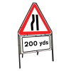 Jazz Triangle Sign Complete Clipped - Road Narrows N/Side & 200yds Supp - 750mm