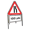 Jazz Triangle Sign Complete Clipped - Road Narrows O/Side & 100yds Supp - 750mm