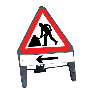Q-Sign Triangle Complete - Man at Work & Arrow Left Supp - 750mm