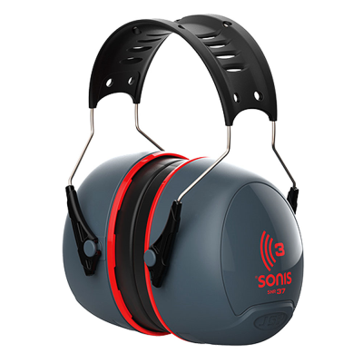 JSP Sonis 3 Adjustable Ear Defenders Dark Grey / Red - 37dB SNR