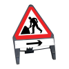 Q-Sign Triangle Complete - Man at Work & Arrow Right Supp - 750mm
