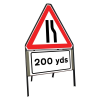 Jazz Triangle Sign Complete Riveted - Road Narrows O/Side & 200yds Supp - 750mm