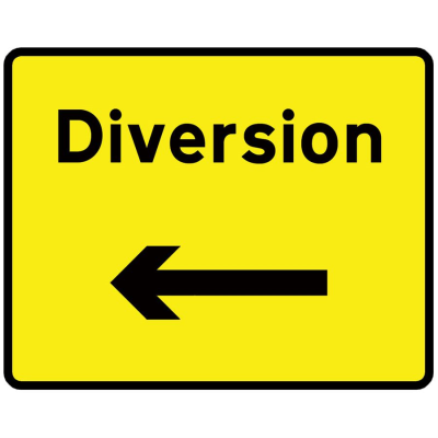 Jazz Sign Plate 300mm Centres - Diversion Arrow Left - 1050 x 750mm