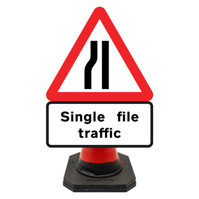 Hangman Triangle Sign Plate - Road Narrows N/Side & Single File Traffic Supp - 750mm