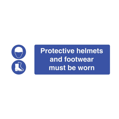 Protective Helmets and Footwear Must be Worn Sign - 600 x 200 x 1mm