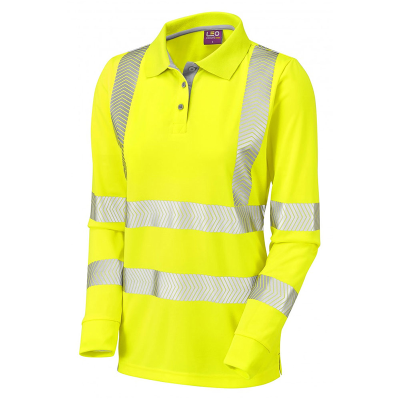 Leo Pollyfield Women's Hi-Vis Coolviz Plus Long Sleeve Polo Shirt - Yellow