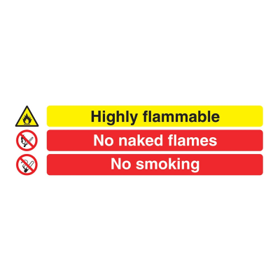Highly Flammable / No Naked Flames / No Smoking Sign - 600 x 200 x 1mm