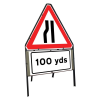 Jazz Triangle Sign Complete Clipped - Road Narrows N/Side & 100yds Supp - 750mm