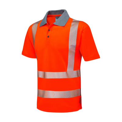 Leo Woolacombe Rail Hi-Vis Short Sleeved Orange Polo Shirt - S