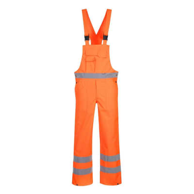 Rail Waterproof Breathable Hi-Vis Unlined Orange Bib and Brace - S
